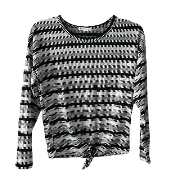 Caution To The Wind Tops - Caution to the Wind striped Med long sleeve tie-front tee black/white/gray